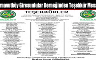 Arnavutköy Giresunlular Derneğinden Teşekkür Mesajı