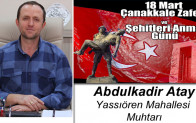 Abdulkadir Atay’ın 18 Mart Çanakkale Zaferi ve Şehitleri Anma Günü Mesajı