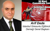 Arif Dede’nin 18 Mart Çanakkale Zaferi ve Şehitleri Anma Günü Mesajı