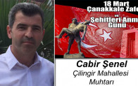 Cabir Şenel’in 18 Mart Çanakkale Zaferi ve Şehitleri Anma Günü Mesajı