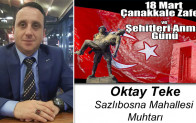 Oktay Teke’nin 18 Mart Çanakkale Zaferi ve Şehitleri Anma Günü Mesajı