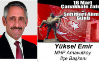 Yüksel Emir’in 18 Mart Çanakkale Zaferi ve Şehitleri Anma Günü Mesajı