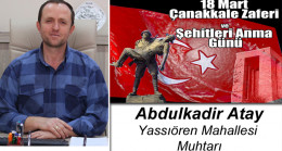 Abdulkadir Atay’ın 18 Mart Çanakkale Zaferi ve Şehitleri Anma Günü Mesajı