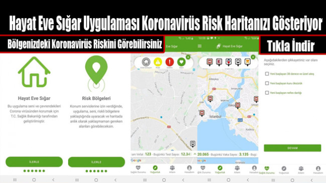 ‘Hayat Eve Sığar’ Uygulaması Koronavirüs Risk Haritanızı Gösteriyor